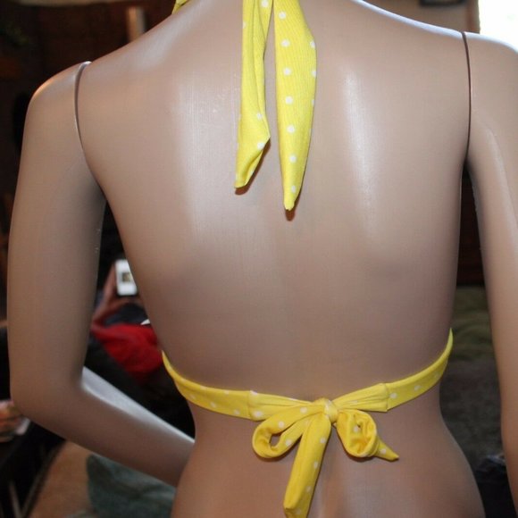 ECO FRIENDLY YELLOW POLKA DOT HALTER BIKINI SURF M - Picture 3 of 5